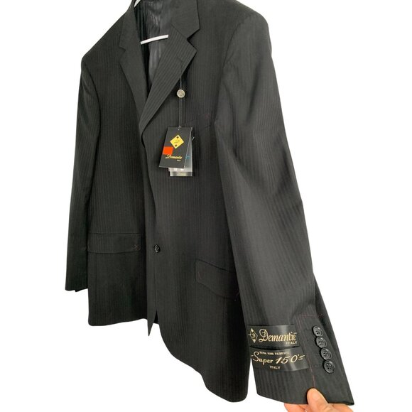 NWT Demantie Italy Black Pinstripe Super 150s Wool Mens Jacket 48R  RN10215 - Picture 7 of 8